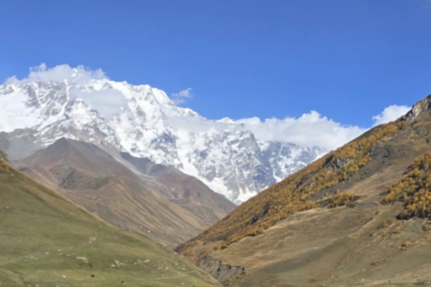 The Shkhara glacier at the head of the Ushguli valley, Svaneti, Georgia