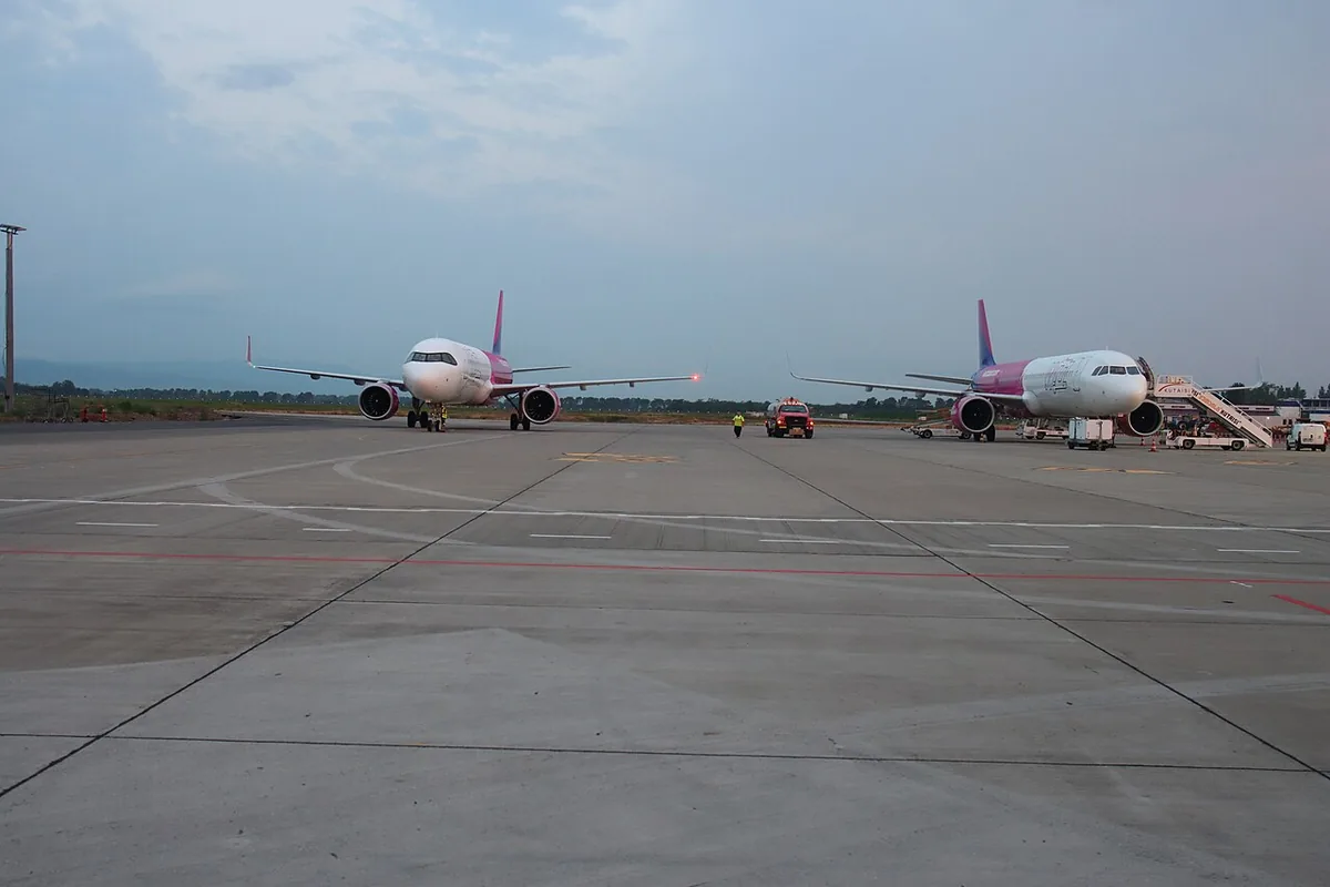 Two passenger aircraft on the apron at Kutaisi airport, Georgia
