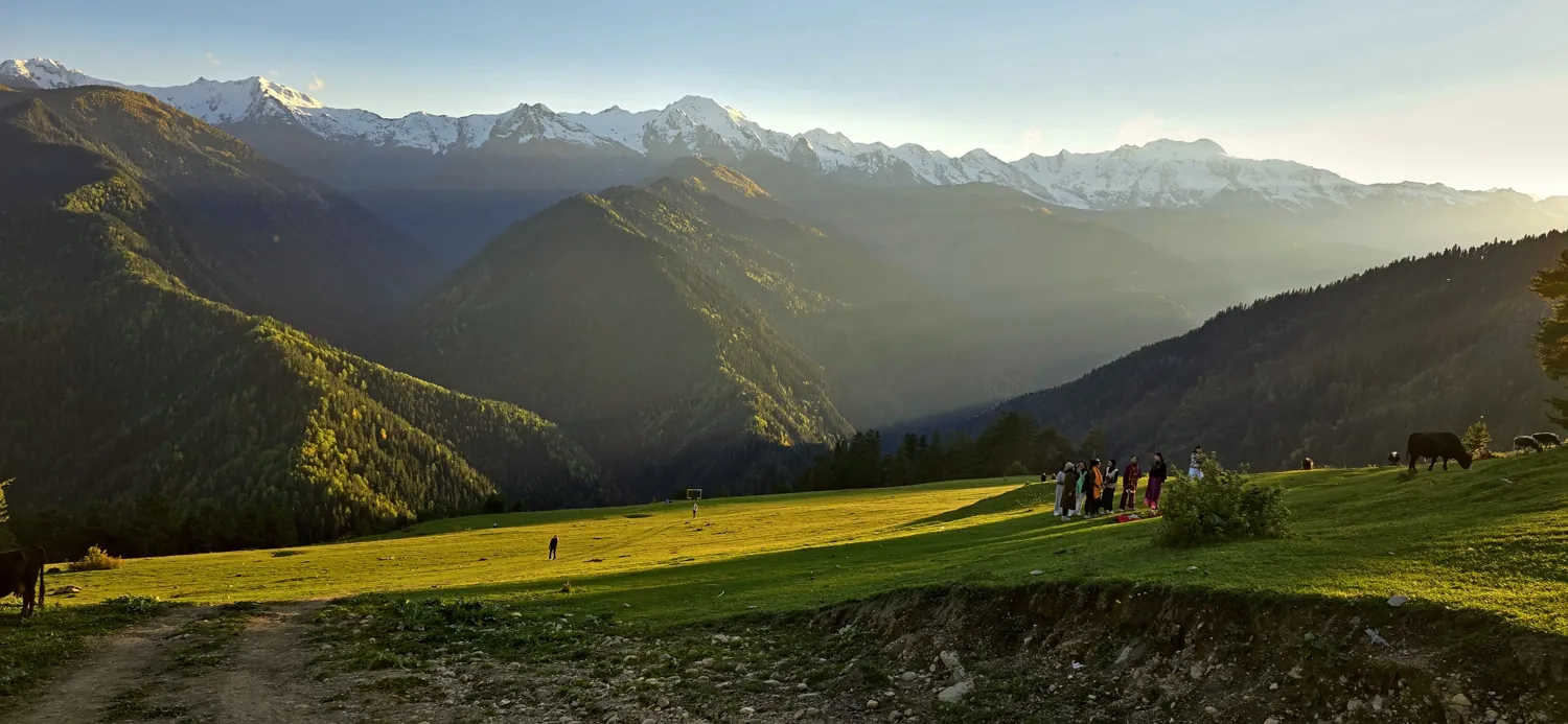 Evening light over a mountain meadow in Georgia